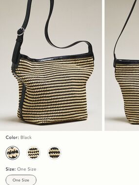 Anthropologie Black and Natural Woven Crossbody Bag